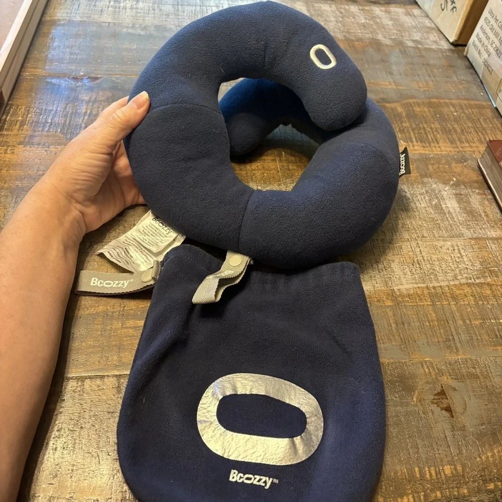 BCOZZY Neck Pillow for Travel Neck Large Blue and Gray With Case